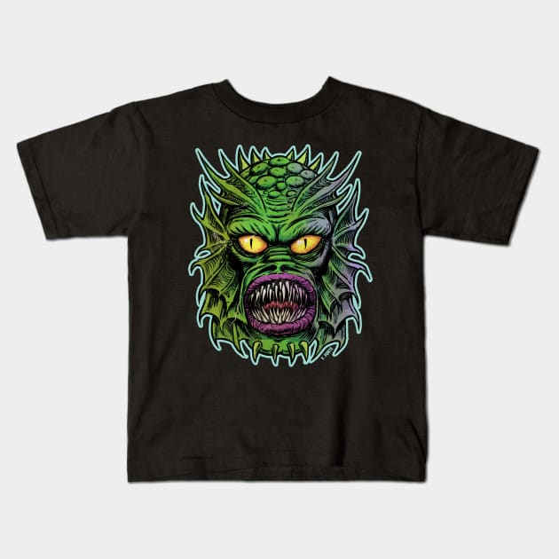 Swamp Creature Frankenhorrors Vintage monster movie graphic Kids T-Shirt by AtomicMadhouse